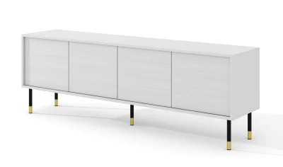 Szafka RTV Sherwood 4D 180cm, biały mat - nogi metalowe czarne ze złotymi zdobieniami