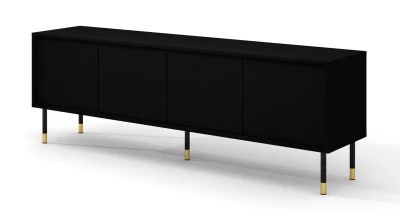 Szafka RTV Sherwood 4D 180cm, czarny mat - nogi metalowe czarne ze złotymi zdobieniami