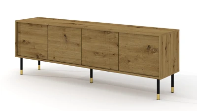 Szafka RTV Sherwood 4D 180cm, dąb artisan - nogi metalowe czarne ze złotymi zdobieniami