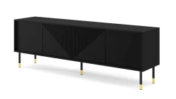 Szafka RTV Woody 4D 180cm, czarny mat - nogi metalowe czarne ze złotymi zdobieniami