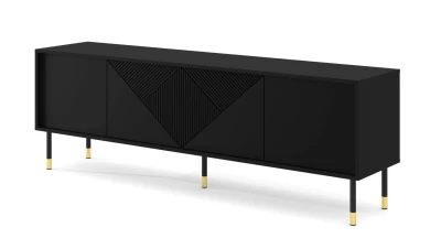 Szafka RTV Woody 4D 180cm, czarny mat - nogi metalowe czarne ze złotymi zdobieniami