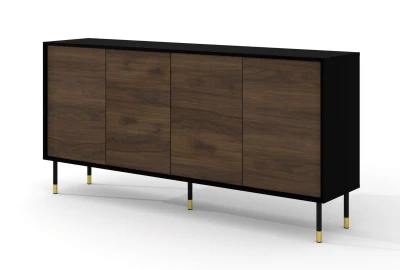 Komoda Sherwood 4D 180cm, czarny mat / dąb catania - nogi metalowe czarne ze złotymi zdobieniami
