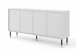 Komoda Sherwood 4D 180cm, biały mat - nogi metalowe czarne ze złotymi zdobieniami