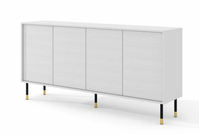 Komoda Sherwood 4D 180cm, biały mat - nogi metalowe czarne ze złotymi zdobieniami
