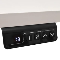 Zbliżenie na elektroniczny panel sterowania biurka BIMOTION, widoczne przyciski do regulacji wysokości.