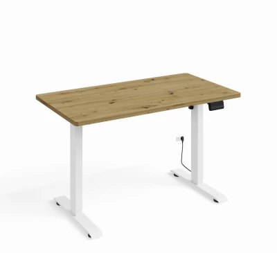 Biurko elektryczne z regulacją 140x70 BIMOTION - dąb artisan - nogi białe metalowe