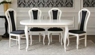 Zestaw jadalniany BELLA - Stół owalny rozkładany, biały S13 80x140/180 + 4 krzesła K16 białe