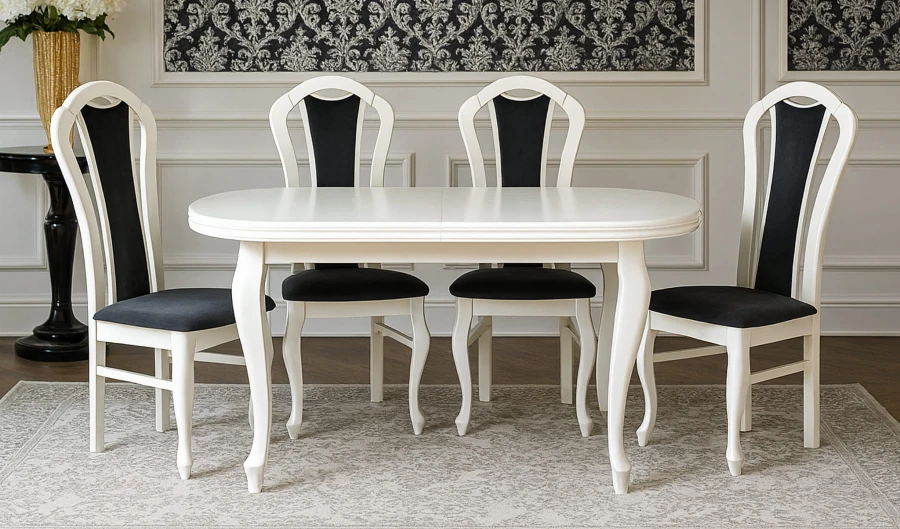Zestaw jadalniany BELLA - Stół owalny rozkładany, biały S13 80x140/180 + 4 krzesła K16 białe