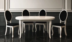 Zestaw jadalniany DIANA - Stół owalny rozkładany, biały S2 90x160/200 + 4 krzesła glamour K76 czarne