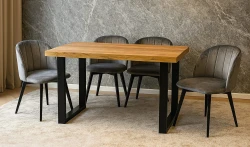 Zestaw jadalniany ZAYA - Stół loftowy, prostokątny S55-L METAL 80x140/240 + 4 krzesła K95 szare