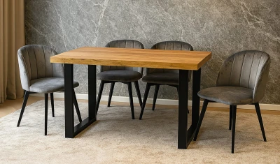Zestaw jadalniany ZAYA - Stół loftowy, prostokątny S55-L METAL 80x140/240 + 4 krzesła K95 szare