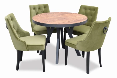 Minimalistyczny komplet mebli glamour - Stół rozkładany okrągły S41-L ⌀100/200 z 4 krzesłami K92 z kołatką i lamówką