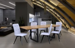 Nowoczesny zestaw mebli jadalnianych - Stół rozkładany loftowy prostokątny S7 METAL 90x160/260 z 6 krzesłami K33 - Zestaw przedstawiony w nowoczesnym salonie.