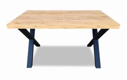 Stół rozkładany LOFT prostokątny 140/240 S55-L-X METAL z blatem w kolorze dąb craft złoty, nogi czarne metalowe - stół złożony, przedstawiony od frontu