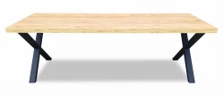Stół rozkładany LOFT prostokątny 140/240 S55-L-X METAL z blatem w kolorze dąb craft złoty, nogi czarne metalowe - stół po rozłożeniu, przedstawiony od frontu