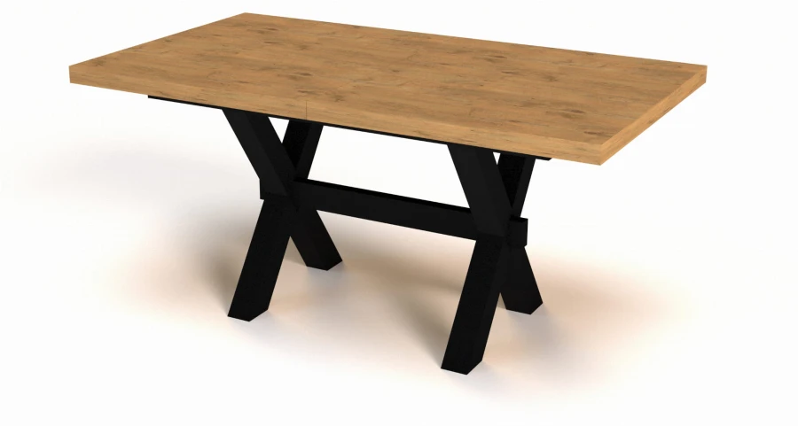 Stół rozkładany prostokątny 160/210 S25-L z blatem w odcieniu dąb lancelot, solidna czarna podstawa stołu